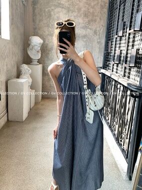 Designer Style Denim Halter Maxi Dress size  S